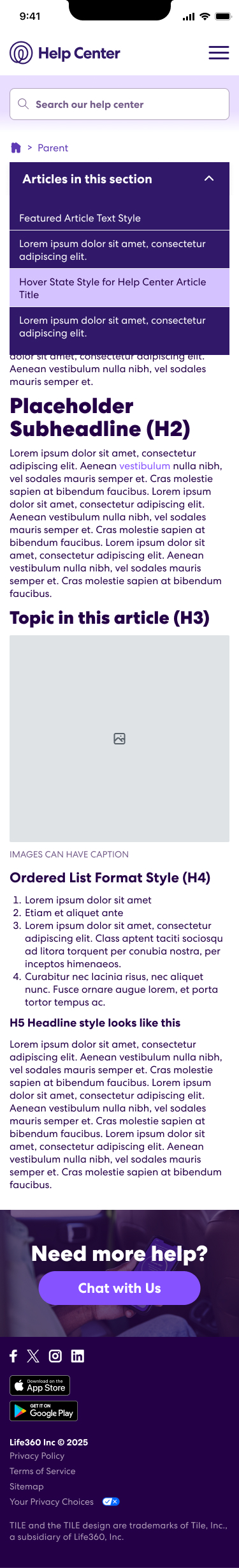 Life360 Mobile Article Menu Down Page