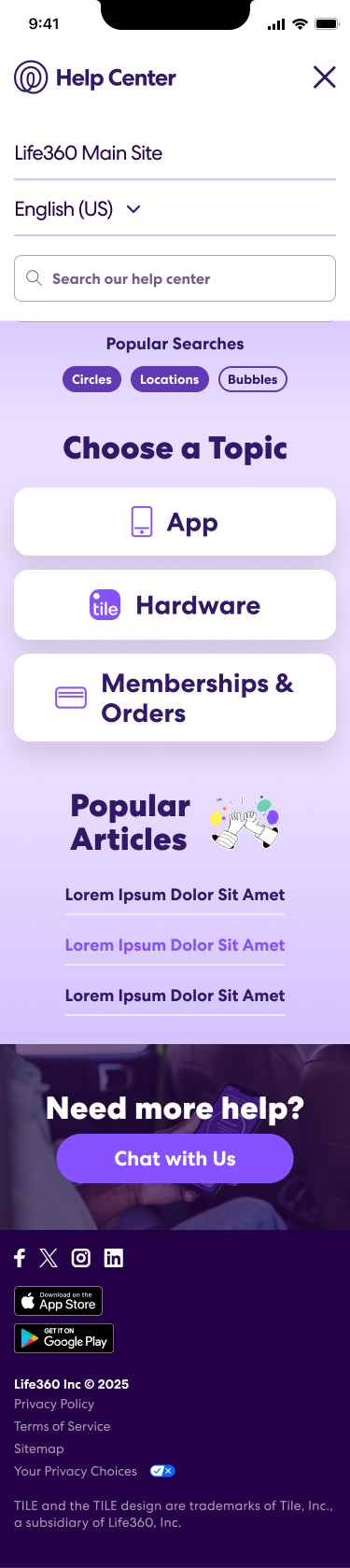 Life360 Mobile Landing Menu Down Page